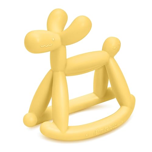 MIRALOOP Baby Silicone Teething toy with Rockable Balloondog Design(3–18 Months) — 8 Chewing Ends for Teething Pain Relief, Easy-Grip Bars for Hand Training, Wrist Loop to Reduce Drops,BPA-Free