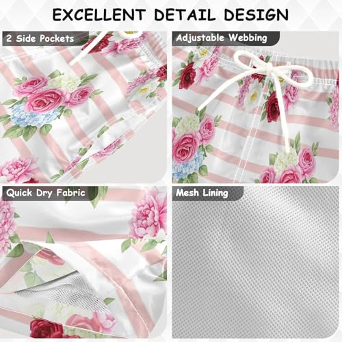 Kids Swim Trunks, Anti-Chafe Swim Trunks Boys 2 T, Bouquets Pink3