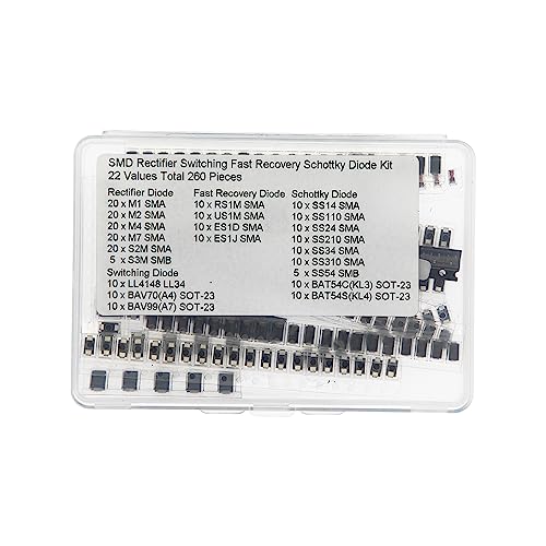 22 Valores Total 260 Piezas Kit de diodo rectificador SMD rápido + diodo de recuperación + diodo Schottky + diodo de conmutación