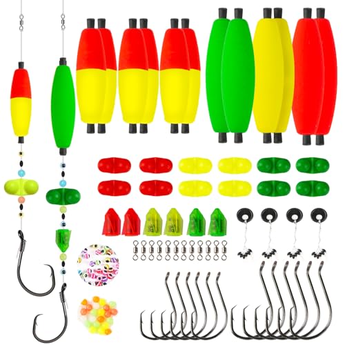 108pcs Catfish Rig DIY Making Kit Bank Fishing Catfishing Tackle Catfish Santee Rig with Rattler Beads Peg Floats Swivels Circle Hooks Slides Stopper Pompano Catfishing Tool Equipment