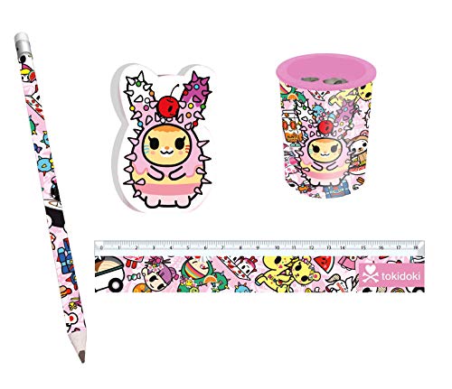  Set scuola Tokidoki Comiicon temperamatite + gomma + matita + righello