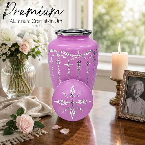 Image of Urns Human Ashes Adult Male /Female,Creamation Urn for Human Ashes Adult Man /Women,200+ Cubic inch Capacity,Decorative Burial Urn, Funeral Cremation Urns 11x6.5 - Purple