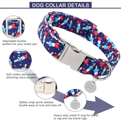 Image of Dog Patriotic Collar, 4th of July, American Flag Dog Collar for Boy Girl Puppy, with Metal Buckle,S