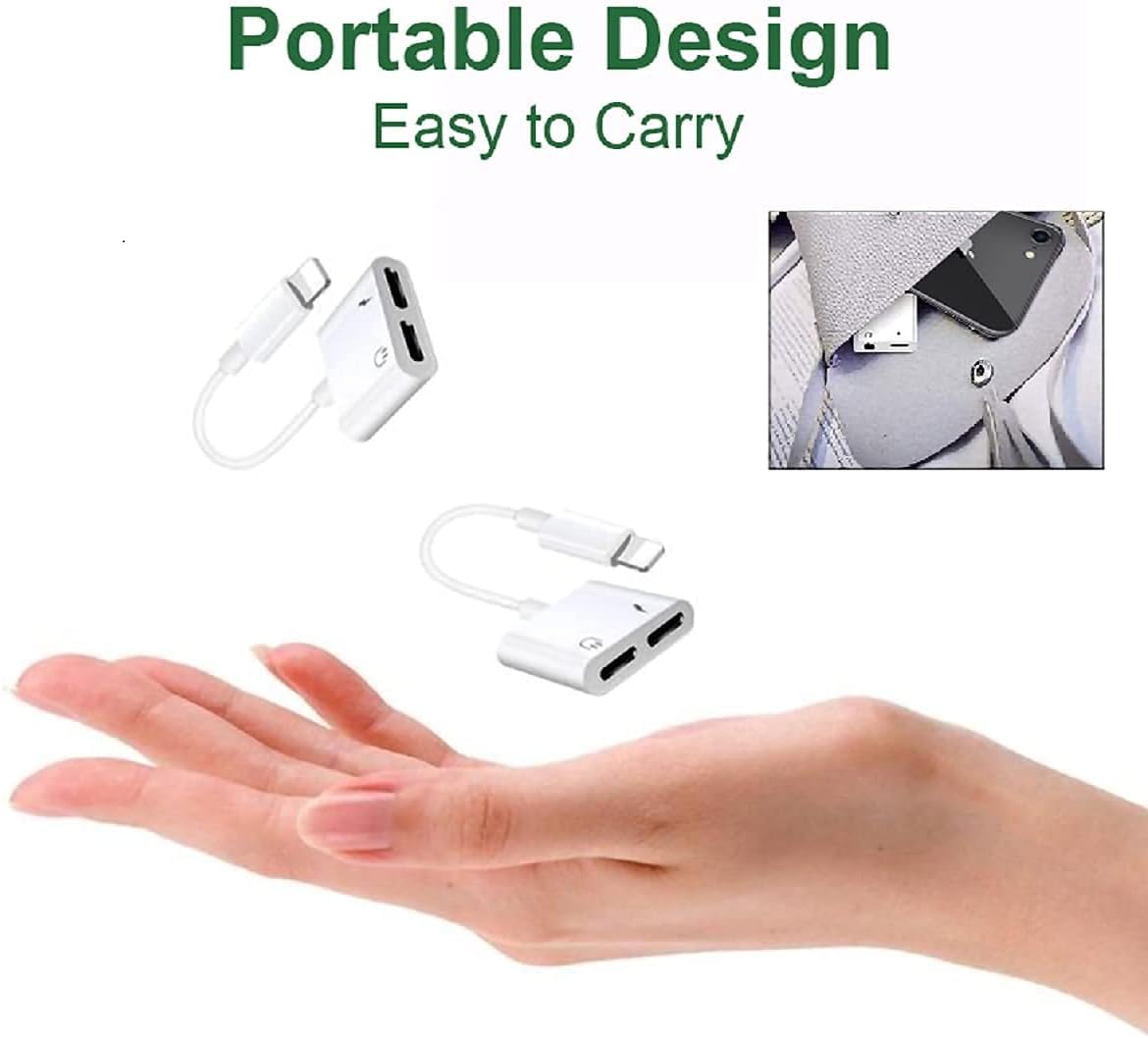 2Pack Dual Lightning iPhone Splitter & Charge Dongle Adapter,[Apple MFi Certified]4 in 1 Audio+Charge+Call+Volume Control Headphones Audio Adapter Compatible with iPhone14/13/12/11/XS/XR/8/7 iPad/iPod