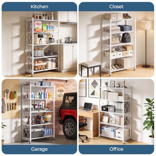 Image of Upgraded 18% Thickened Portable 5-Tier Foldable Storage Shelves with Wheels