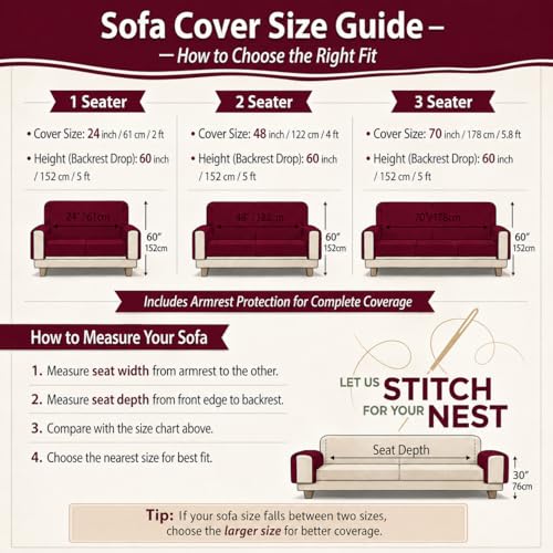 Image of STITCHNEST 'Haven Soft Series' 3 Seater Sofa Cover |Premium Velvet Fabric, Washable & Durable Furniture Cover for Modern Living Rooms