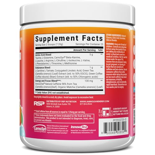 Image of AminoLean Pre Workout Powder, Amino Energy with Vegan BCAA Amino Acids & Natural Caffeine, Preworkout Boost for Men & Women, Paradise Punch