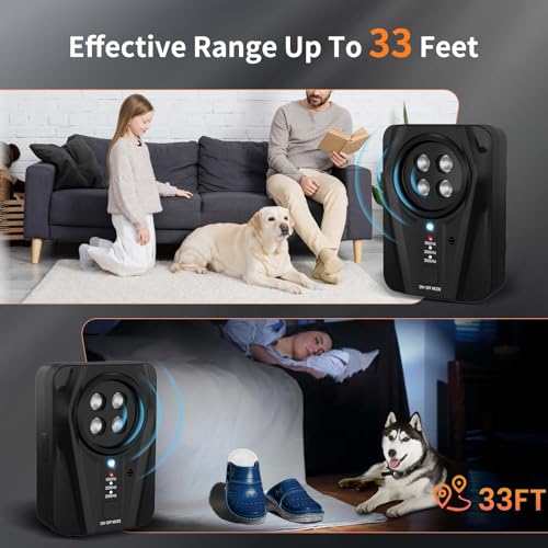 Bubbacare Antibell, Antibell Ultraschall Gerät, 3 Stufen Automatisch Antibell für Hunde mit 33ft, Wiederaufladbares & Wasserdichtes Anti Bell Gerät Hunde, für Große KleineHunde Innen Außenbereich