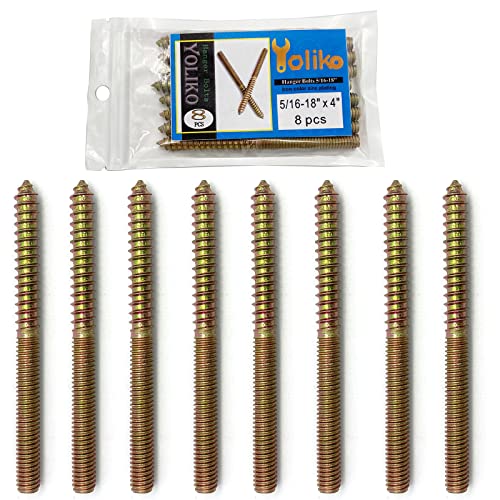 Image of 8 Pack 5 /16-18 x 4 Inch Hanger Bolts 5 /16-18 inch Double Headed Bolts 5 /16 Wood Dowel Screw Self-Tapping Screw Hanger Bolts for Furniture Screws Double Screw Threaded Rods Bolt 100mm Length