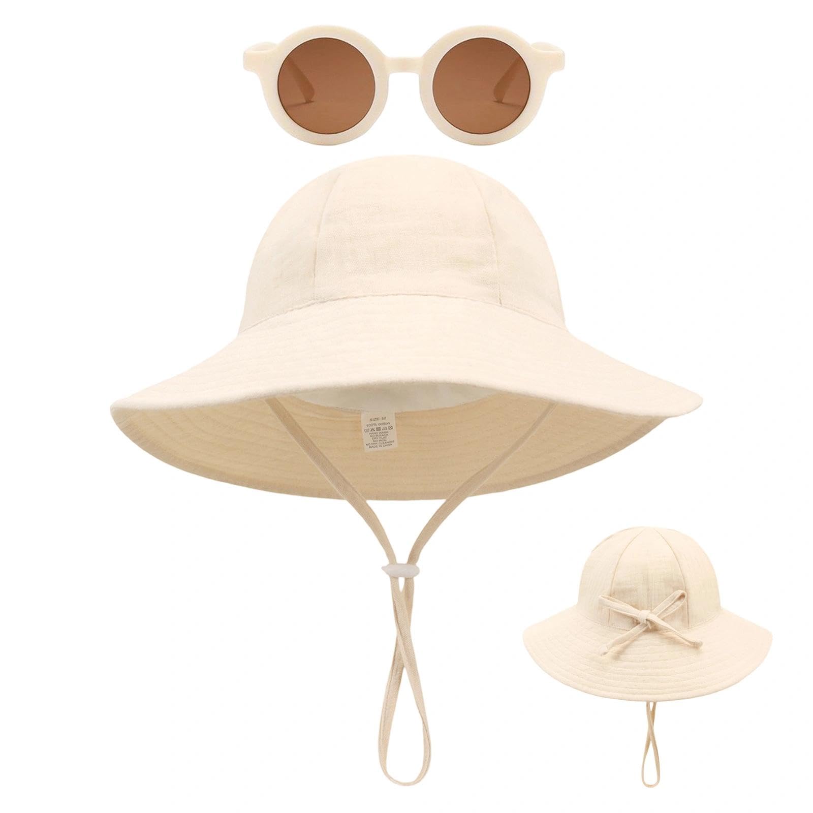 Cappello da Sole Bambino Unisex, Cappellino Estivo da Sole per Neonata, Cappello Pescatore Bambini A Tesa Larga in Cotone, Cappellino Neonato, Bambina Berretto Mare con Sottogola Regolabile