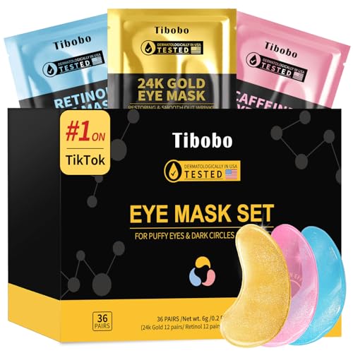 Under Eye Patches(36 Pairs), 24K Gold, Caffeine, Retinol Eye Masks for Puffy Eyes, Wrinkles, Dark Circles, Undereye Bags Treatment - Restoring &amp; Awakening &amp; Moisturizer Skin Care Gift for Women