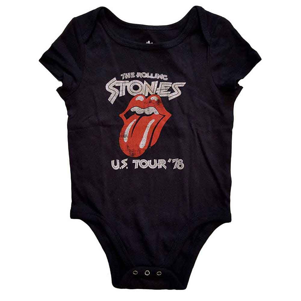 Rock Off Officially Licensed Products Black Rolling Stones The Baby Grow Us Tour 78 Band Logo Official X-Small (0-3 Months)