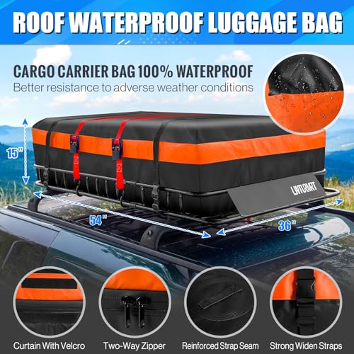 Image of LWTURMRT Heavy Duty 54 inchX36 inchRoof Rack Cargo Basket Universal Rooftop Cargo Carrier with Waterproof Cargo Bag 18 Cubic Feet (54 inchX34 inchX17 inch) Cargo Net