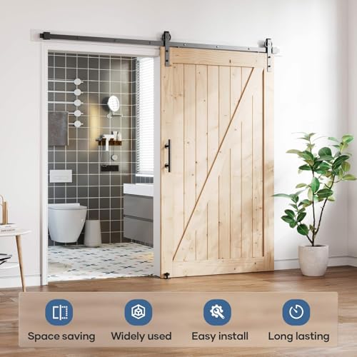 Image of EaseLife 8FT Sliding Barn Door Hardware Track Kit & Handle,Big Industrial Spoke Wheel Pulley,Wall Mount,Slide Smoothly Quietly,Easy Install,Black,96 inch Track Fit for 44-46 inch Wide Opening (No Door)