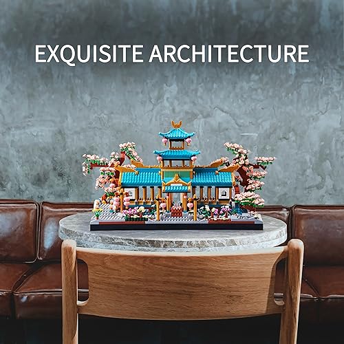 JXRLMB Classical Gardens of Suzhou Micro Block Building Set - 2350 Pieces Cherry Trees Kit for Adults and Kids with 2 Figures