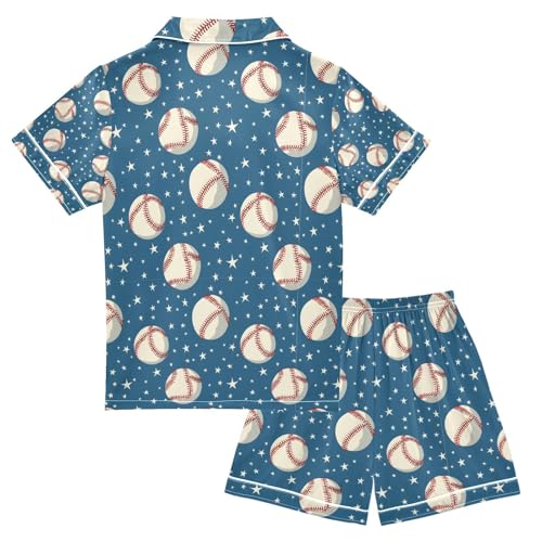 senya Baseball Star A Space Satin Summer Pajama Sets Silk Short Sleeve Button Down Sleepwear2