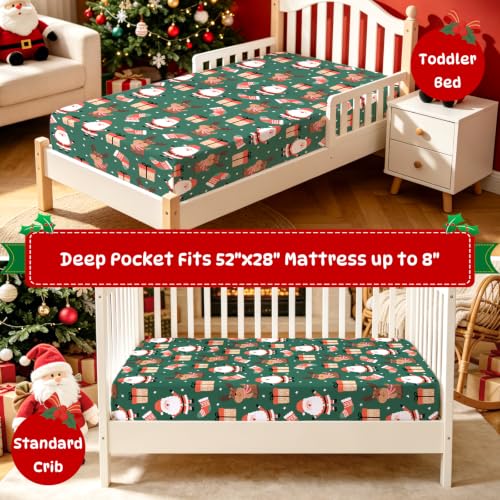 Image of Cloele Reindeer Christmas Fitted Crib Sheet for Boys Girls,Green,52x28in