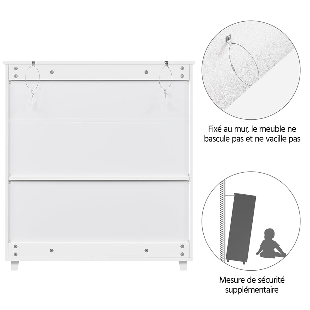 Yaheetech Mueble Zapatero de 2 Puertas Armario de 4 Niveles para Zapatos Mueble Auxiliar con Cajón y Estantes Ajustables para Entrada de Salón 78 x 37 x 86 cm Blanco