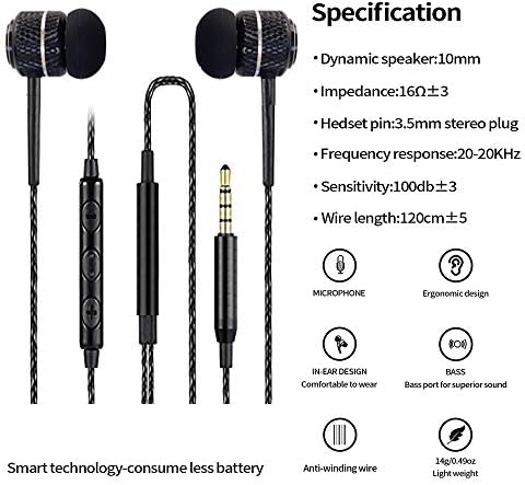GALAXY A14/A33 5G/A53 5G/A73 5G/M23/M33/M53/A23/A13 Earphone - Wired Bass Stereo In-ear Headphone {USB C To 3.5mm Jack Adapter Included} Headset Earbuds With in-line Volume Control (BLACK)