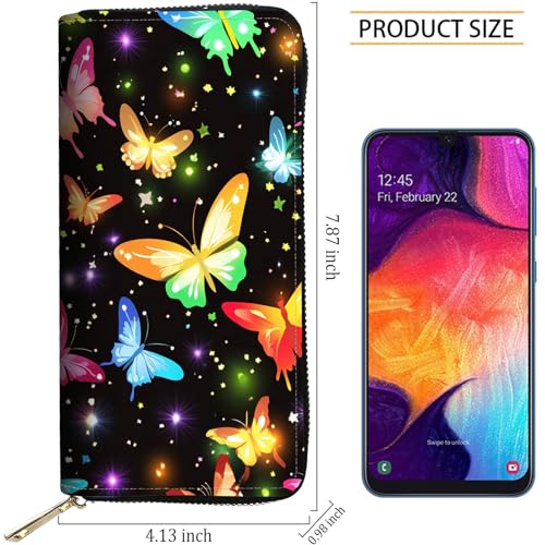 Image of RFID Blocking Leather Wallet for Women - Large Capacity Zip Around Clutch with 8 Card Slots,17 Cash Pockets & Coin Zipper,Colorful Butterfly