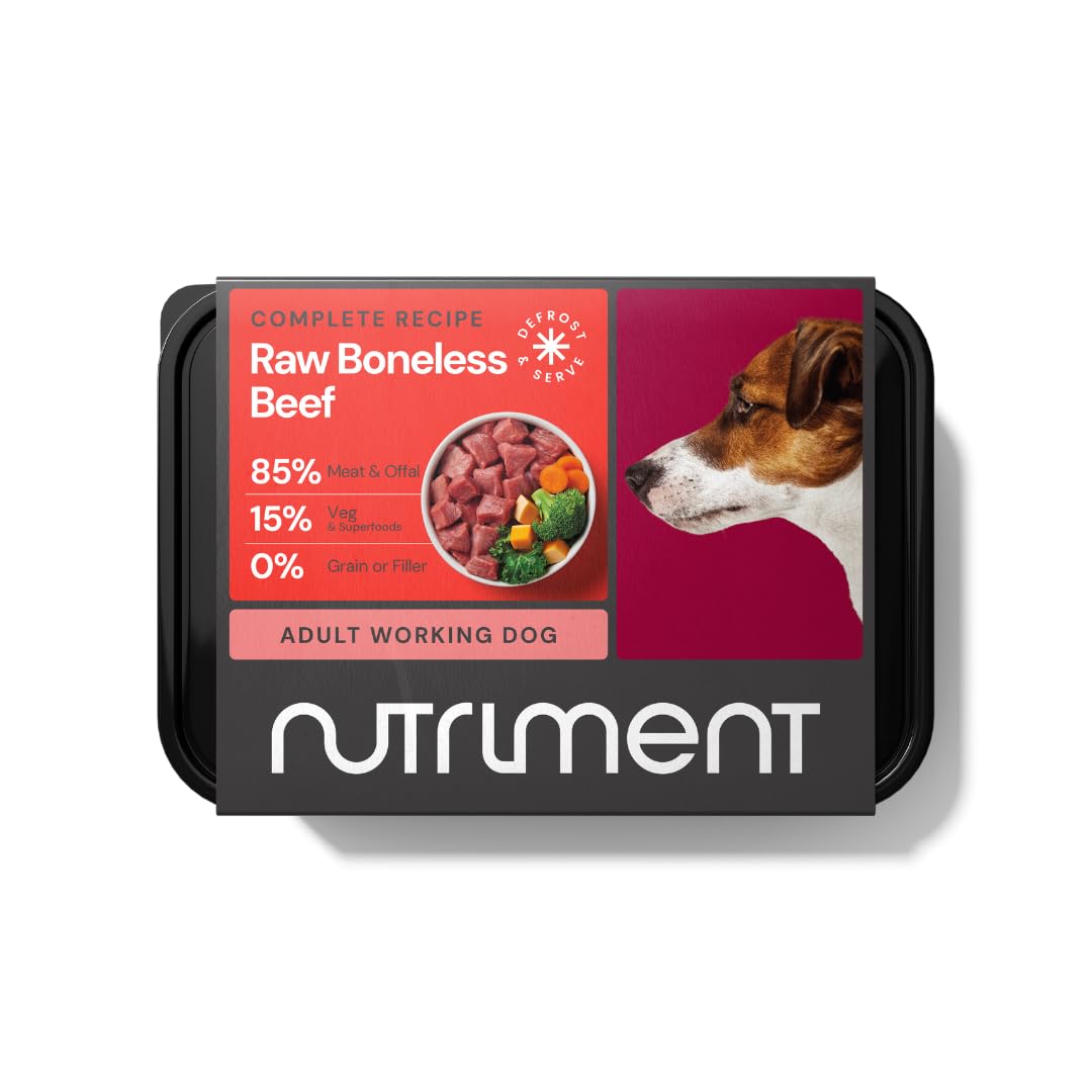 NUTRIMENT ENHANCED ADULT WORKING DOGS Raw Food (10 Tray pack) Frozen, Complete Premium BARF Diet Wet Dog food, Gluten-Free, Raw Protein, Digestible, All breeds, Sizes - 11.023 lb Beef