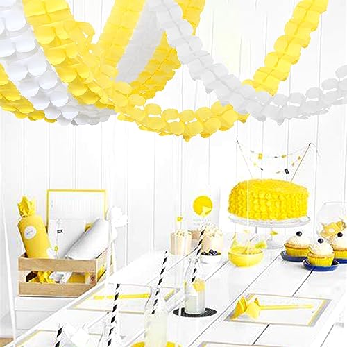 Image of White-Yellow Party-Decorations Streamers Garland - 157Ft Four-Leaf Clover Hanging Banner,Wedding Bridal Baby Shower Birthday Sunflower Lemon Theme Decor Hugtmr