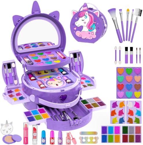 59 Pcs Kid Makeup Kit Toy for Girl, Gentle Washable Makeup Case with Mirror