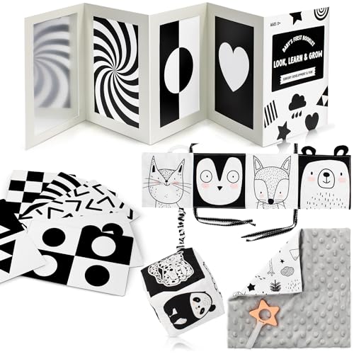 Image of ZICOTO High Contrast Tummy Time Toys Bundle - Stimulating Black & White Sensory Development Toys for Newborns & Infants 0-3, 0-6 Months