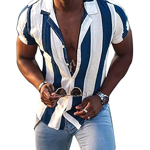 TZIISOA Men's Hawaiian Shirt Beach Short Sleeved Floral Pattern Button Top(666,L) Cover