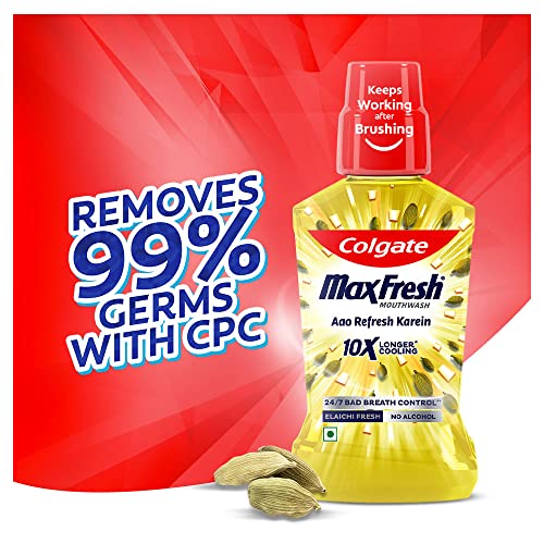 Image of Colgate Maxfresh Plax Antibacterial Mouthwash, 24 /7 Fresh Breath, 0% Alcohol - 250ml, (Elaichi Fresh)