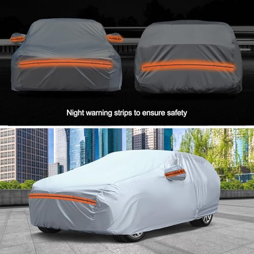 Image of 6-Layer Full Car Cover is All-Weather Waterproof, Universal in All Seasons, Snow Prevention Rainproof, Acid Rainproof, Sunscreen, Ultraviolet-Proof, Fit MPV 199 inch-210 inch Orange Reflective Strip
