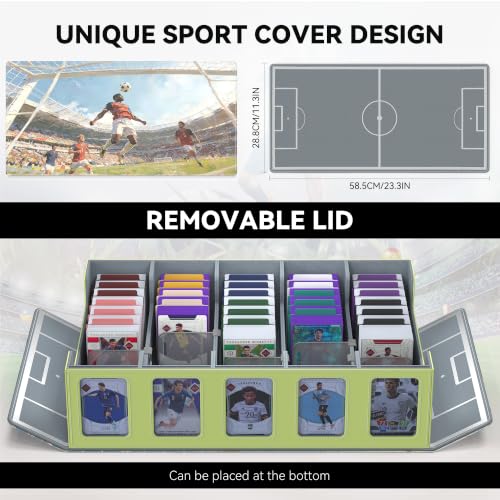 Image of Kabinka Soccer Card Storage Box with Window Display, 5-Row Sport Card Storage Box, 3900+ Card Deck Box for Soccer Sports Card TCG, 5 Top Loaders, 5 Stoppers, 48 Dividers, 1 Dice Tray (Soccer 3)