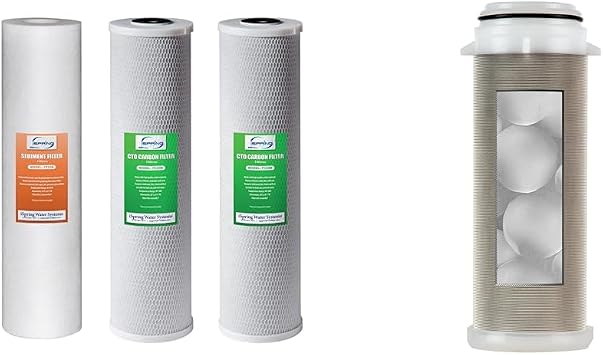 iSpring F3WGB32B 4.5 x 20 3-Stage Whole House Water Filter Replacement Pack Set & FWSP50SL Spin Down Sediment Water Filter Replacement Cartridge, 1 Count Pack of 1, Chrome