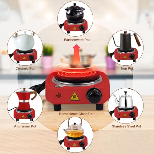 Image of 2-in-1 Moka Pot Espresso Set with Electric Stove 3 Cup Aluminum Stovetop Coffee Maker Percolator Italian Classic Mocha Coffee Machine for Italian and Cuban Cafe Brewing Portable Camping Red