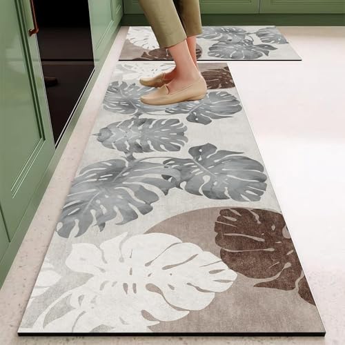Image of Glaceon Farmhouse Kitchen Mats for Floor 2 Piece Set Kitchen Rugs and Mats Non Skid Comfort Kitchen Standing Mat for Bedroom Laundry Room (GL-03)