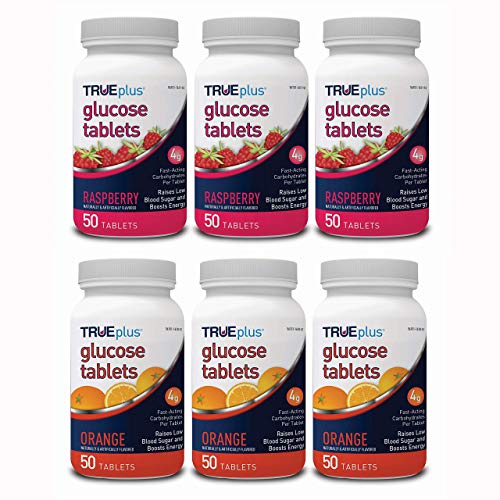 TRUEplus® Glucose Tablets 3 Pack Raspberry 50ct Tablets and 3 Pack Orange 50ct Tablets