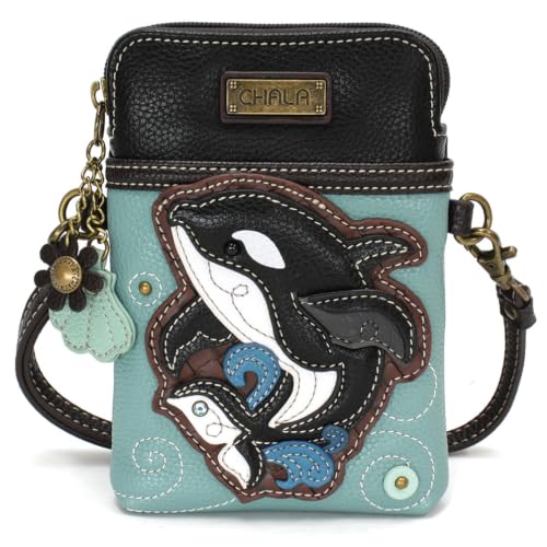 Image of CHALA Ocean Collection Cell Phone Crossbody Purse-Women PU Leather /Canvas Multicolor Handbag with Adjustable Strap
