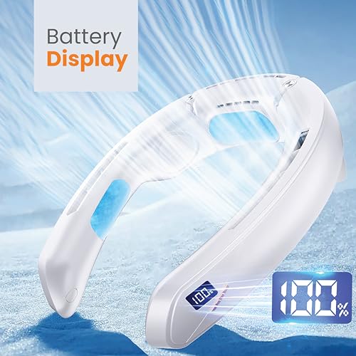 Image of JUST CORSECA Neck Fan | Rechargeable | LED Display | Adjustable Speed | Hands-Free Wearable Cooler for Travel, Outdoor & Summer Use (White)