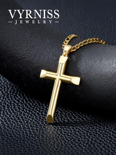 18K Gold Cross Necklace for Men Gold Cross Pendant Minimalist Cross Christian Jewelry Religious Gift3