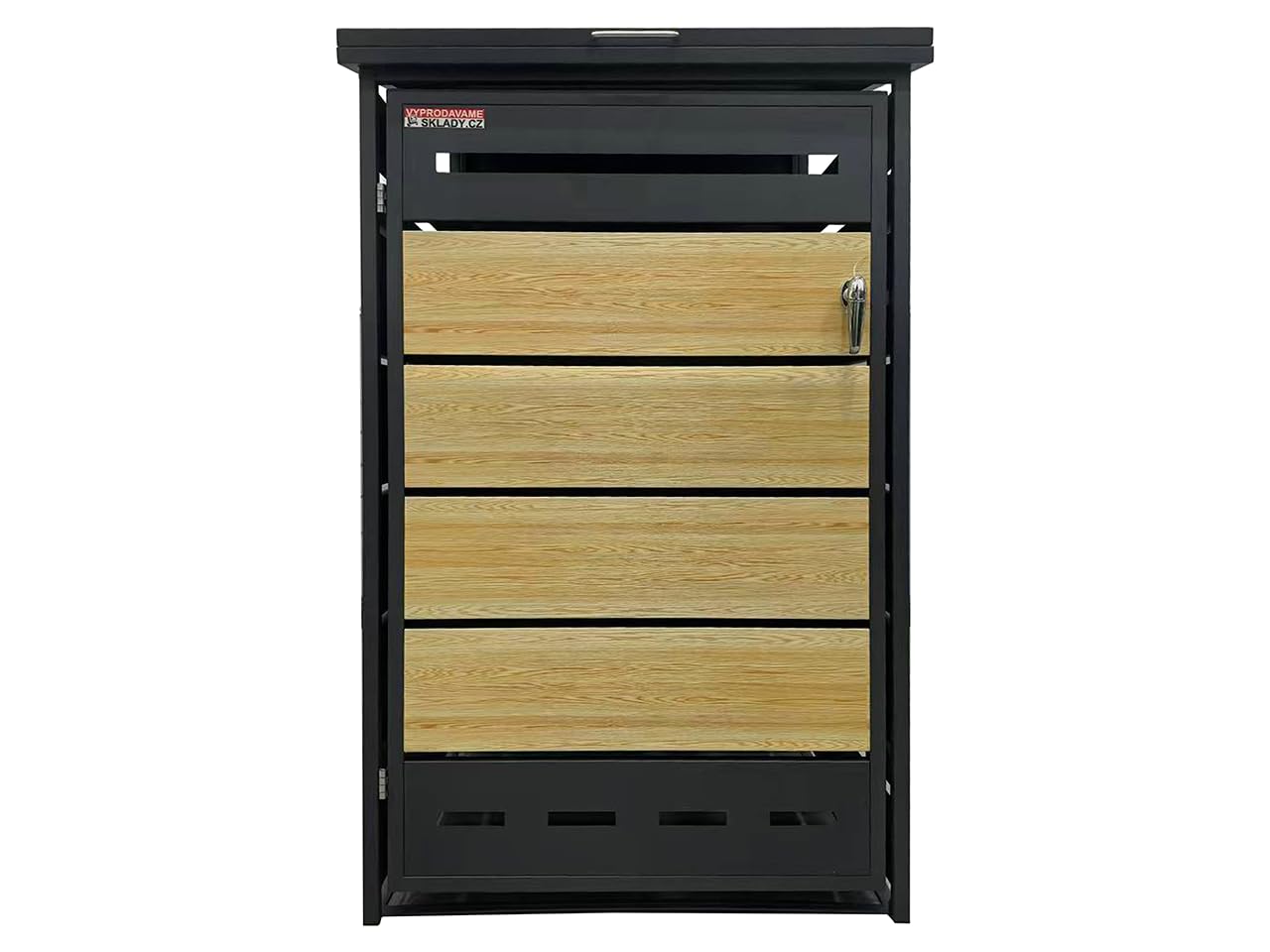 Cobertizo para Cubo de Basura D04GW1, Armario Metálico Exterior para Contenedores de 60L 120L y 240L, Cubierta Moderna con Ventilación y Apertura Superior, Antracita/Marrón, 130,5 x 77,5 x 73 cm