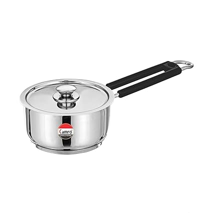 CAMRO Sauce PAN ENCAPSULATED Bottom Induction Base Stainless Steel with LID (No. 15), Silver, encapsulated Bottom