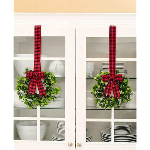 LCI Set of 2 Faux Kitchen Cabinet Wreaths 11" W x 21" L Each (Red & Black Plaid)