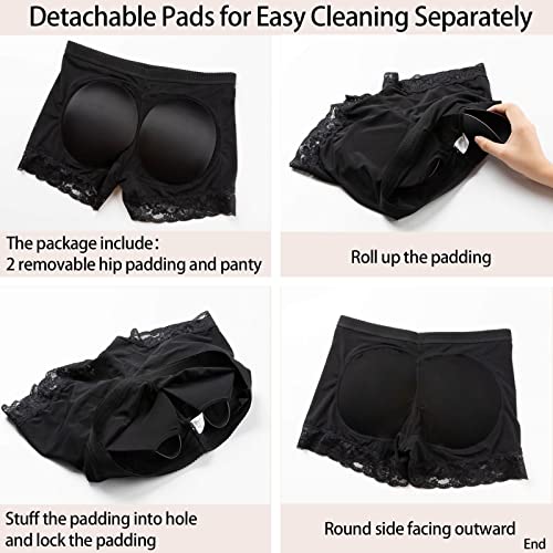 Bigfox Women Butt Lifter Shapewear Lace Padded Pants Hip Enhancer Shapewear For Women Tummy Control Knickers Waist Trainer (As1, Alpha, M, Regular, Regular, Black) #TOP2