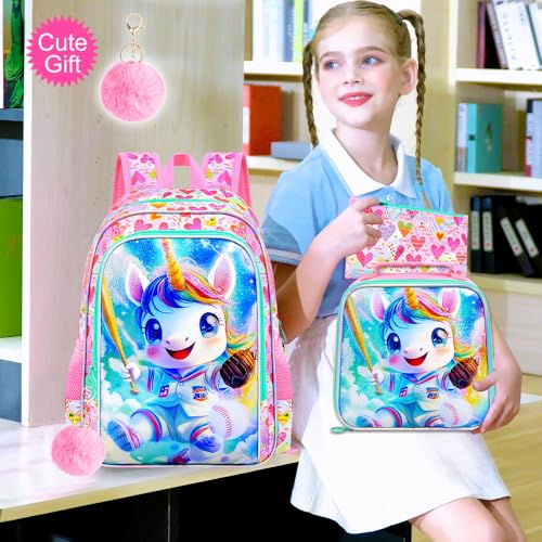 Image of 16 inch Unicorn Backpack for Girls, 3Pcs School Bookbag Set with Lunch Box,Kids Backpacks for Elementary Preschool Kindergarten (Pink)