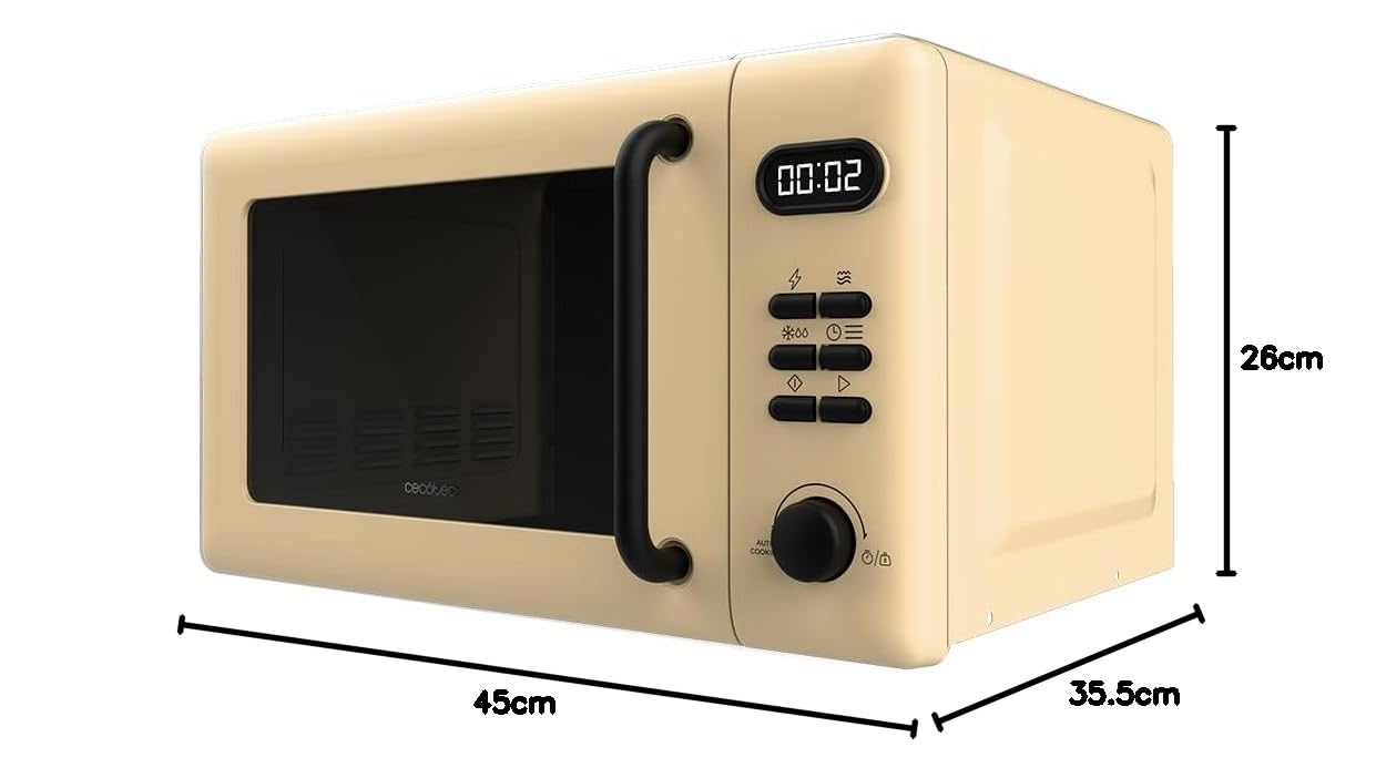 Cecotec Forno a Microonde con Grill Da 20 L Proclean 5110 Yellow. 700 W In 6 Livelli E Griglia Da 800 W, Modalità Scongelamento, Segnale Fine Cottura, Lampada Interna, Timer 30 Minuti, Design