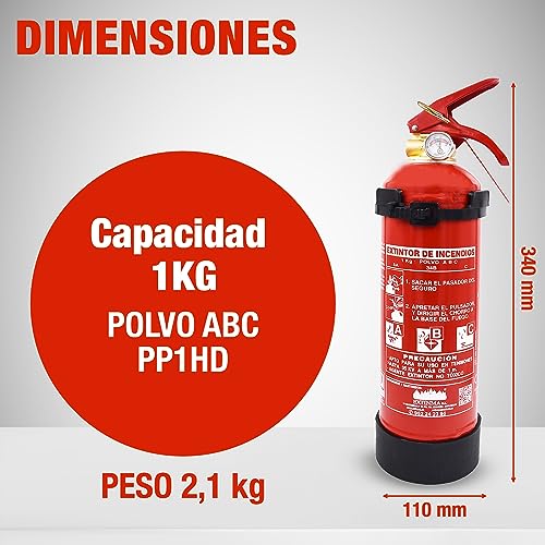 Miniatura 6 de Extintor Polvo Abc 1kg Con Soporte, Homologado Ce Y Aenor. Ideal Para Coche, Casa, Caravana, Camper, Autocaravana. Alta Eficacia. Portátil, Compacto. Fabricado En España. Seguridad Total.