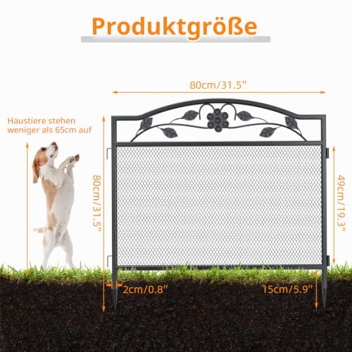 unho XXL Beetzaun aus Metall, Gartenzaun Beetumrandung 80cm hoch, schöner Dekozaun, mit Erdspießen, 5-teiliges Set, schwarz