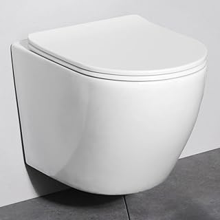 AM.PM Like AquaSpin Wand WC spülrandlos | Hänge WC mit Toilettendeckel mit Absenkautomatik | Duroplast Klo Sitz | Spülrandloses Hänge WC Set | Kompatibel mit Vorwandelement & Gäste WC | Weiß 48,5 cm