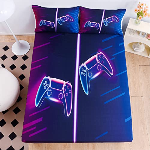 Urlinens Video Games Fitted Sheet Twin Size, Cool Gamepad Gamer Bedding Set 2 Piece 1 Fitted Sheet With 1 Pillowcase, Soft Microfiber Gaming Sheet Set For Kids Boys Girls Teens Fun Gamer Bed Sheet #TOP2