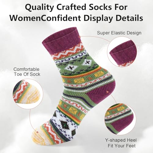 Socks for Women, 5 Pairs Winter Warm Thick Crew Knit Socks Stocking Stuffers for Women, Christmas Gifts for Women3